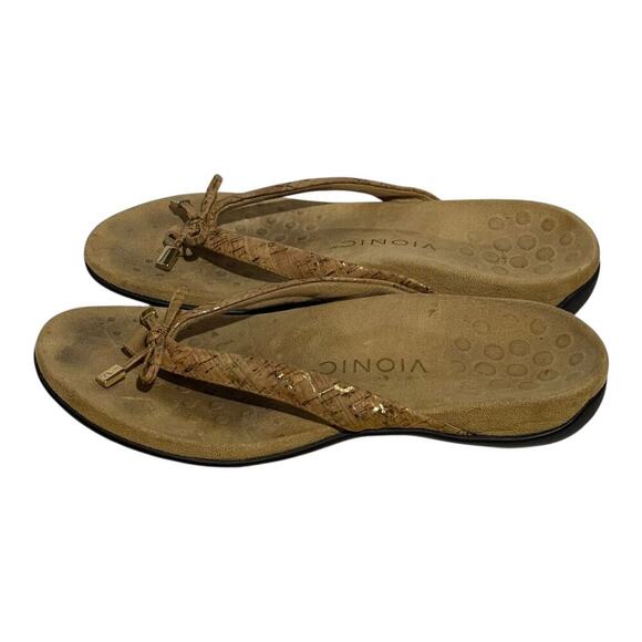 Vionic Bella Bow Flip Flop Sandals Women's Size 6.5 Cork Beige Orthotic Comfort - Picture 6 of 9